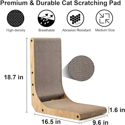 FUKUMARU Cat Scratcher, 18.7 Inch L Shape Cat Scratch Pad Wall Mounted, Cat Scratching Cardboard with Ball Toy for Indoor Cats