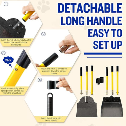 Dog Pooper Scooper,Tray and Spade Set Poop Scooper for Dogs, Adjustable Long Handle Metal Pooper Scooper with Bin for Pet Waste Removal, No Bending Clean Up for Medium and Large Dogs