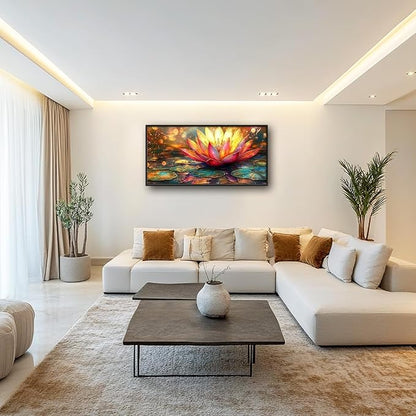Framed Large Lotus Wall Art for Living Room, Oversized Lotus Flower Wall Decor Zen Golden Floral Canvas Painting Modern Artwork Home Decoration for Living Room Bedroom Office 60"x30"