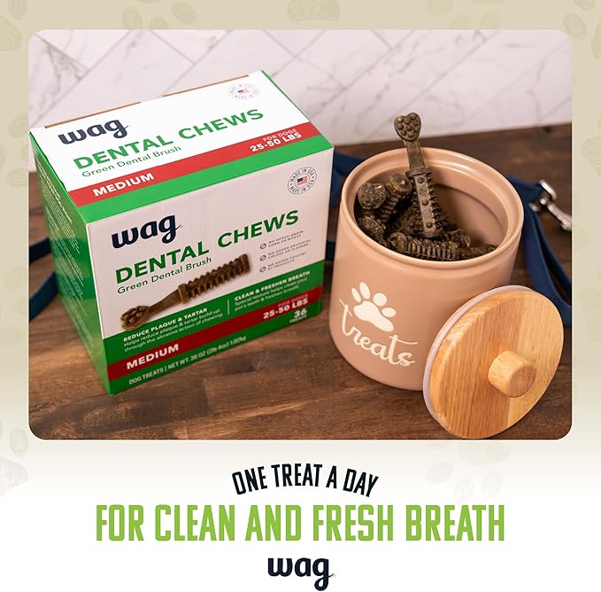 Amazon Brand - Wag Dental Dog Treats to Help Clean Teeth & Freshen Breath - Small, Unflavored, 2.25 pounds, 60 Count (Pack of 1)
