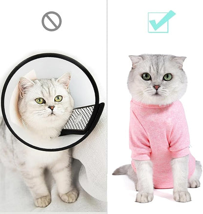 Dotoner Cat Surgery Recovery Suit for Female Male Anti-Licking Pet Surgical Pajamas Long Sleeve Prevent Shedding Cat Spay Recovery Suit&E Collar Alternative Bodysuit for Cats