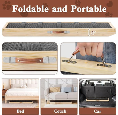 Dog Ramp for Couch, Wooden Pet Ramps 39.37" Long Adjustable 11"-20.47" Folding Puppy Ramps with High Traction Mat, Dog Stairs for Small & Medium Older Dogs & Cats, up to 150lbs