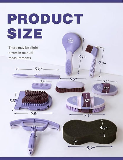 11PCS Horse Grooming Kit Curry Comb Sweat Scraper Horse Bathing Supplies Grooming Tools with Storage Bag Sugar Taro