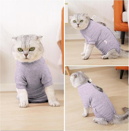 Dotoner Cat Surgery Recovery Suit for Female Male Anti-Licking Pet Surgical Pajamas Long Sleeve Prevent Shedding Cat Spay Recovery Suit&E Collar Alternative Bodysuit for Cats