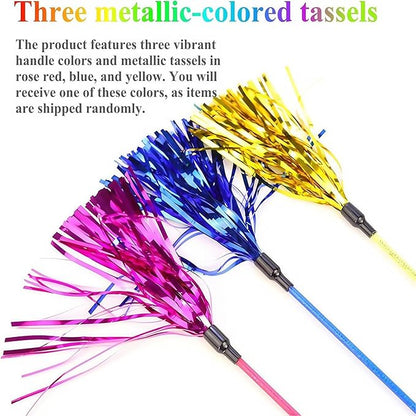 ADUCK Interactive Cat Teaser Wand Toy with Tassels - Durable Cat Chaser for Indoor Kitten Exercise, Boredom Relief & Training Play - Assorted Color, 1 Pack