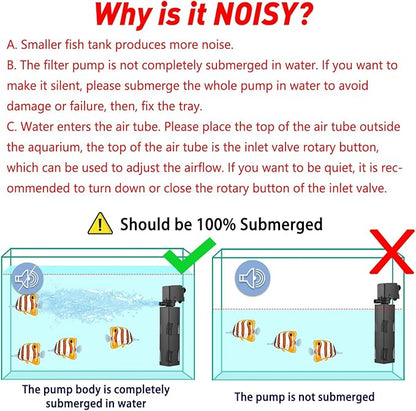 Aquarium Filter for 40-150 Gal. Tank Crystal 300GPH Biochemical Filtration Powerful Pump Submersible Internal Fish Tank Filters Large Tank Pond Clear Wavemaker Air Supply 4 in 1