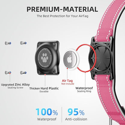 Airtag Dog Collar - 100% Waterproof Air tag Dog Collar Holder for Apple AirTag, Reflective, Soft Padded, Everlasting, GPS Dog Collar for Small Medium Large Dogs (Hot Pink, XL)