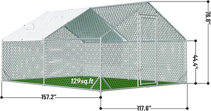 4ever2buy Large Metal Chicken Coop with Run Walk-in Poultry Cage Chicken Runs House Pen Cage Spire Roofed Chicken Coops with Anti-Ultraviolet Cover for Outdoor Yard Farm Use 9.8’L x 13.1’W x 6.4’H