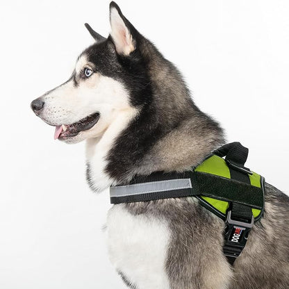 Dogline Dog Harness, Reflective No-Pull Adjustable Vest with Handle for Walking, Training, Breathable, No - Choke Harness for Small, Medium or Large Dogs Room for Patches Girth 22"-28" in Lime Green