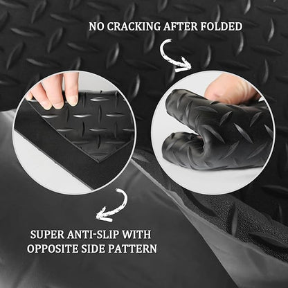 16.4 x 3.3Ft Garage Rubber Flooring Roll, 3 mm Thickness Floor Mat, Diamond Plate PVC Rubber Trailer Mats Non-Slip Flooring for Garage Gym Horse Stall Home Patio (Black)