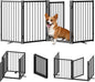 Full Metal Freestanding Dog Gate with Door, 24'' Height Foldable Pet Dog Fence for Indoor & Outdoor, 4 Panels Extra Wide Free Standing SmallDog Gates for Doorways,House,Stairs,Porch,Deck,Yard