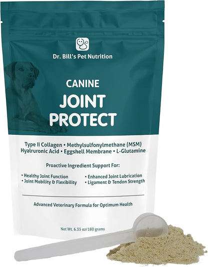 Dr. Bill’s Canine Joint Protect | Joint Support for Dogs | Pet Supplement for Ligament & Tendon Strength | Collagen Type II, Hyaluronic Acid, Eggshell Membrane and L-Glutamine
