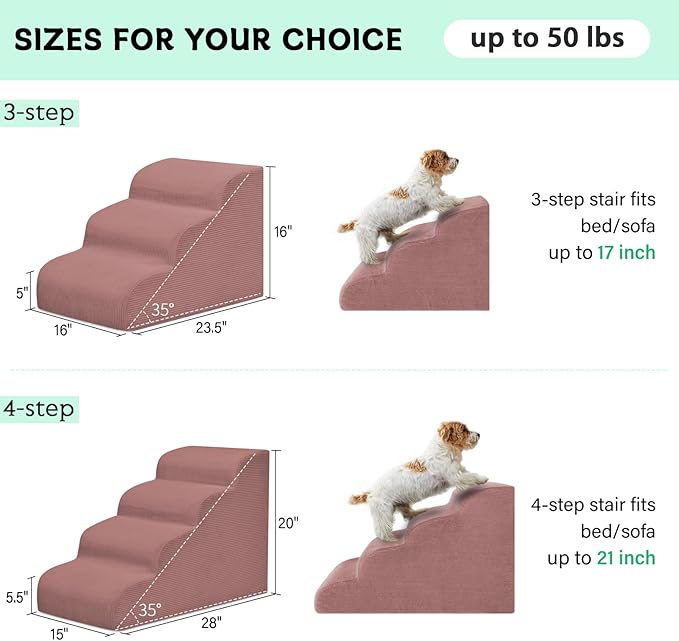 Dog Steps for Small Dogs, 4-Step Pet Ramp Stairs for High Beds and Sofa, Non-Slip Pet Stairs for Small Dogs and Cats, Removable and Easy to Clean Cover, Pink