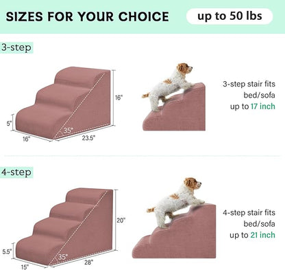 Dog Steps for Small Dogs, 4-Step Pet Ramp Stairs for High Beds and Sofa, Non-Slip Pet Stairs for Small Dogs and Cats, Removable and Easy to Clean Cover, Pink