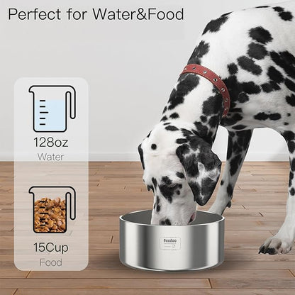 1Gallon Double Layer 304 Stainless Steel Dog Bowl - Insulated & Durable | Non-Slip Base | Easy to Clean | BPA-Free Safe Dog Water Bowl[128oz for Large Giant Breeds]