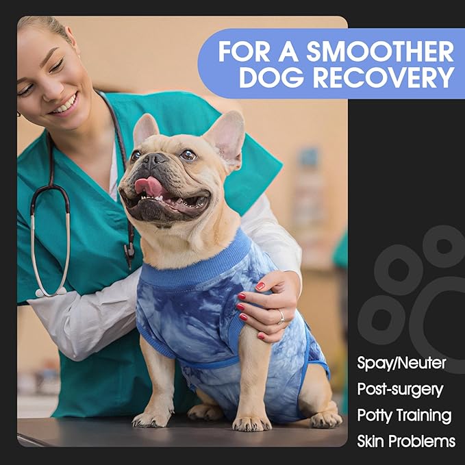 FUAMEY Recovery Suit for Dogs After Surgery,Soft Breathable Dog Bodysuit E-Collar & Cone Alternative Surgical Suit,Male Female Dog Neuter Spay Suits Anti Licking Wounds Onesie Blue Tie Dye XL