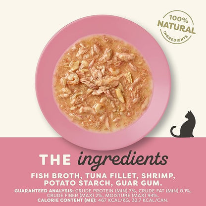 Applaws Natural Wet Cat Food in Gravy, Limited Ingredient Canned Wet Cat Food, No Additives, Made with Natural Ingredients, Tuna Fillet & Shrimp in Gravy (24 x 2.47oz Cans)