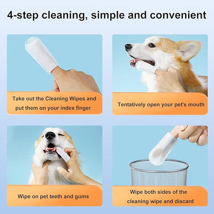 Dog Teeth Finger Wipes Cat Dental Finger Wipes, Puppy Teeth Cleaning Wipes, Pet Oral Care Pack of 50