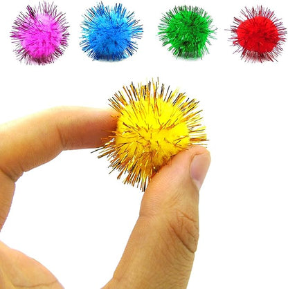 80 Pieces Cat Sparkle Balls Assorted Color 1 Inch Pom Poms Tinsel Cat Ball Toy Puff Balls Glitter Ball for Cats Kitten Toys for Indoor Cats and Crafts