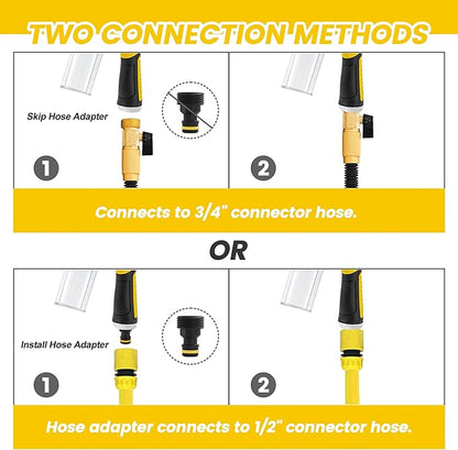 Dog Wash Hose Attachment, 10-in-1 Spray Mode Pet Shower Soap Sprayer with Grooming Comb Rubber Brush, Hose Nozzle with 100cc Soap Dispenser, for Watering, Car Wash, Dog and Horse Showering (Yellow)