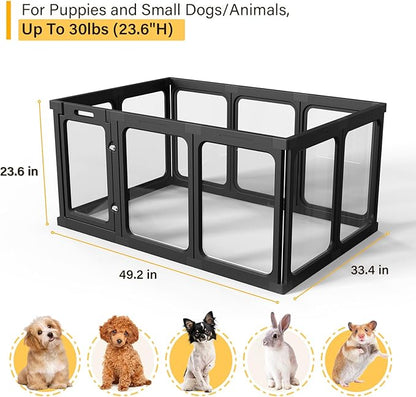 Acrylic Clear Dog Play Pen Indoor, Plastic Puppy Playpen with Door, Clear PlayPen for Dog Cat Rabbit Ferret, Easy Assemble Pen, Preferable Small Cage, 23.6" H, 10PCS, Black