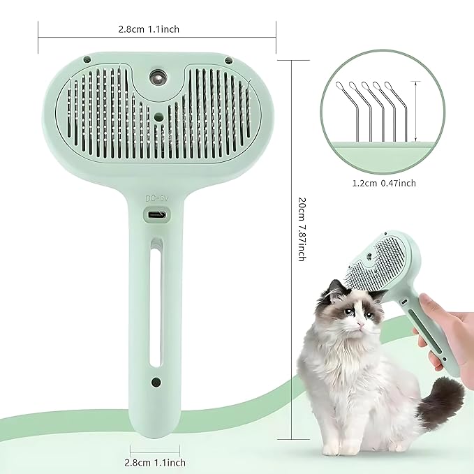 4 in 1 Cat Steam Brush: steam brush for cats, Grooming, Shedding, Mist Spray, Hair Removal Comb & Massager, USB Rechargeable Self Cleaning cat steam brushes for indoor cats - Pink