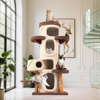 69.69'' Modern Cat Tree for Indoor Cats Large Adult, Luxury Cat Tower with Scratching Post, Multi Level Spacious Condo, Heavy Duty Kitty House, Sturdy Cat Activity Center for Large Cat