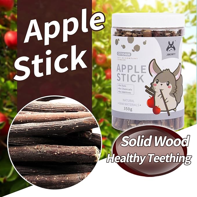 330g Natural Apple Sticks Rabbit Chew Toys, Bunny Teething Toys, Easy to Store in Jar, Ideal for Rabbit, Guinea Pig, Hamster, Chinchilla, Chipmunks, Squirrels, Gerbils and other Small Animals