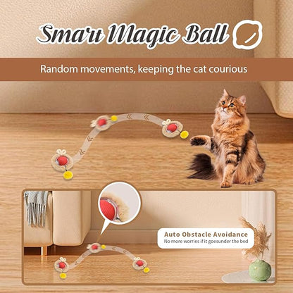 28-Inch Automatic Cat Toys Cat Play Mat with Motion-Activated Rolling Ball–Interactive Hide-and-Seek Cat Toy for Indoor Cats’ Exercise