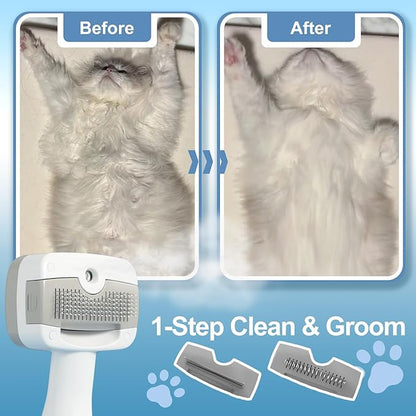 5 in 1 Pet Steam Brush for Dogs & Cats – Self Cleaning, 3 Pet Brush for Smoothing, Dematting, Thinning – Shedding, Grooming & Hair Removal, Includes Shampoo & Storage Case (8.0"-promax)