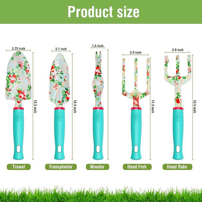 Garden Tools Set WANCHI 10 Piece Heavy Duty Floral Garden Tool Set Gardening Gifts for Women Men Birthday Rust-Proof Aluminum Garden Hand Tools Gardening Kit with Tote Bag Apron Glove