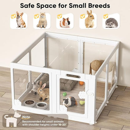 Acrylic Clear Dog Play Pen Indoors, Puppy Playpen with Door for Small Dogs Puppies, Transparent Plastic Pet Playpen Cage Fence Crate Kennel for Cat Kitten Rabbit Bunny Ferret etc (White-8 Panels)