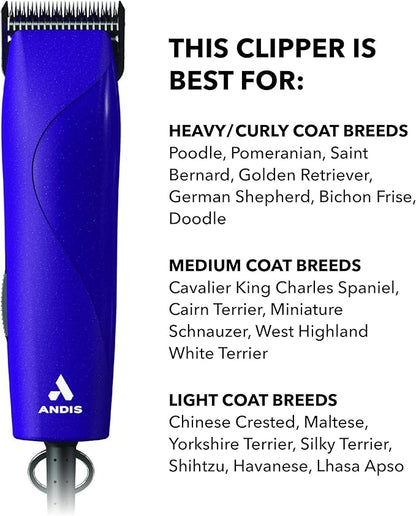 Andis 24820 EasyClip Professional-Animal 7-Piece Detachable Ceramic Blade Clipper Kit, Frustration Free Packaging, Corded Electric, Purple