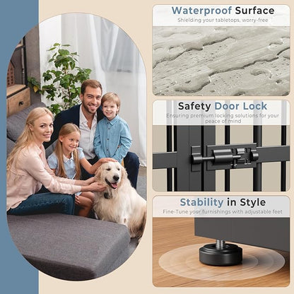 48'' XXL Dog Crate Furniture with 3 Doors, Wooden Crate End Table Heavy Duty Indoor Combination Cage for Medium to Large Dogs, Multiple Units Can be Combined, Grey