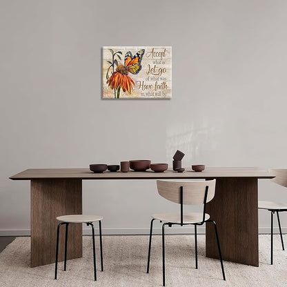 Farmhouse Butterfly Bathroom Pictures Wall Art, Rustic Floral Country Bathroom Wall Decor, Daisy Inspirational Framed Painting Canvas Artwork for Bedroom Living Room Decorations 20"L x 16"W