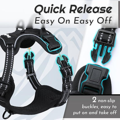 Eagloo Small Dog Harness No Pull, Service Vest with Reflective Strips and Control Handle, Adjustable and Comfortable for Easy Walking, No Choke Pet Harness with 2 Metal Rings, Black, XS