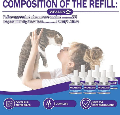 6 Pack Cat Calming Diffuser Refills - Cat Pheromones Calming Diffuser Refill Relieve Anxiety & Stress 6 Month Supply, Cat Pheromone Diffuser Refills (Fits All Common Diffuser Heads)