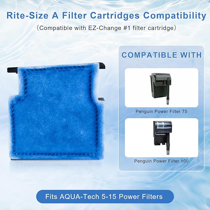 Aquarium Filter Cartridge Replacement Rite-Size A Filter Cartridges Compatible with MarineLand Penguin Power Filters 75 & 100 and for Aqua-Tech(EZ-Change #1) 5-15 Power Filters, 10 Pack