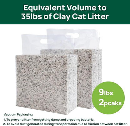 18lbs Tofu Cat Litter Clumping, Flushable, Dust-Free, Low Tracking, Lightweight, Ultra Absorbent and Fast Drying, 100% Natural Pea Husk Kitty Litter Solubility in Water, (9lbs×2bags)