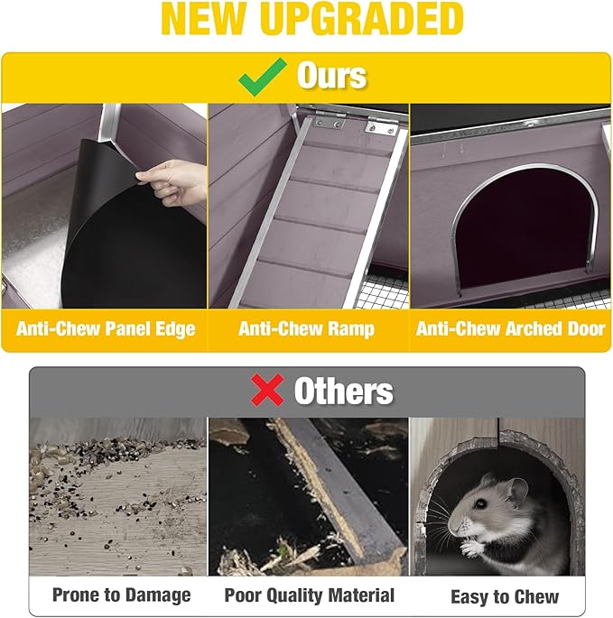 Aivituvin 2-Story Rabbit Hutch with Anti-Chew Ramp & Zinc Sheet - 36.6" Indoor Guinea Pig Cage, Wooden Stand, Pull-Out Tray & Leakproof Floor (Grey)