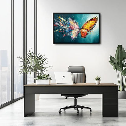 Extra Large Framed Abstract Butterfly Wall Art,Colorful Graffiti Wall Decor,Splashing Wings Pictures for Living Room,Canvas Print Painting Modern Artwork Bedroom Office Bathroom Home Decor 36L x24W