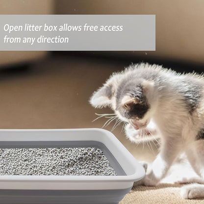 2 Pack Collapsible Small Cat Litter Box, Open Kitten Litter Potty Pan Low Entry Pet Kitty Toilet Foldable Waterproof Travel Toilet for Sick Frail Kitty 14.6 x 10.6 x 4.8 inches Grey