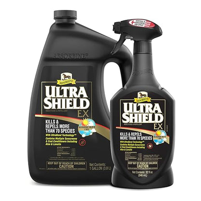 Absorbine UltraShield EX Combo 32oz Sprayer + 128oz Refill Insecticide, Kills & Repels Flies, Mosquitoes, Ticks, Fleas, Lice, Use on Horses, Dogs, Premises