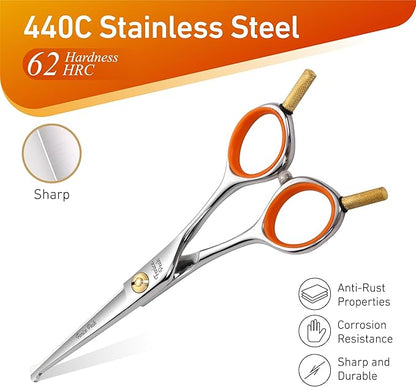 Fenice Peak 5'' Small Straight Scissors Lightweight Dog and Cat Grooming Scissors with Safety Round Tip JP440C Stainless Steel Sharp Blades for Body Facial Nose Ear and Paw Hair Easy Use