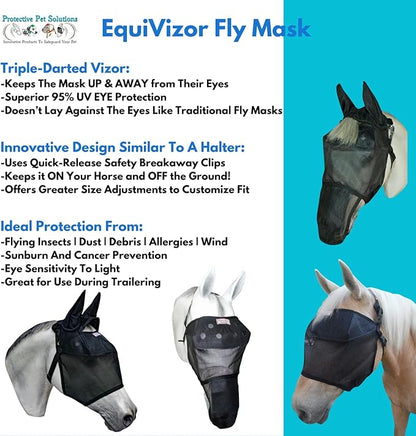 EquiVizor 95% UV Eye Protection (XL) Standard Horse Fly Mask - Help with Uveitis, Corneal Ulcer, Light Sensitivity. Designed to Stay On Your Horse.