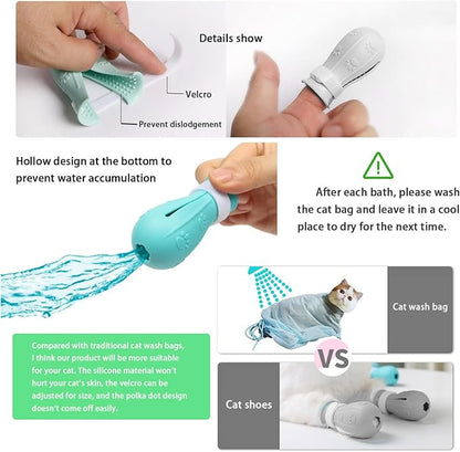 4 Pieces Cat Scratch Cover for Nursing Rehabilitation Cat Boots for Cats Only, Adjustable Cat Bathing Gloves (Grey)
