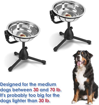 2 Pack Elevated Bowls With Adjustable Metal Stand, Medium Size for Dogs 30-70 lbs, 0.5 Gal 2 Liter, Stainless Steel Food Water Bowl, Height Adjustable Non-Slip Raised Set