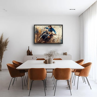 Framed Large Western Cowboy Wall Art, Oversized Rustic Cow Wall Decor for Living Room, Dusty Canvas Painting Pictures Vintage Artwork Home Decoration for Living Room Bedroom Office 36"x24"