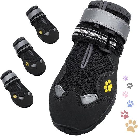 Dog Shoes, FISHOAKY Dog Shoes for Large Dogs, Mesh Breathable Dog Boots & Paw Protectors for Summer Hot Pavement Winter Snowy, 360°Anti Slip 4Pcs Dog Booties with Reflective Black (Size 8)