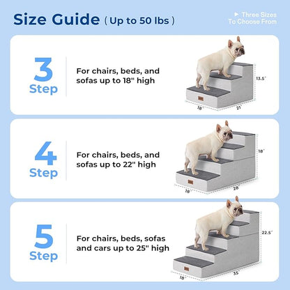 Dog Stairs for Large Dogs - Extra Wide Pet Stairs 2 in 1 with Zippers Suitable for Couch and Bed, Foam Dog Steps with Non Slip Bottom Grey 4 Steps, Grey